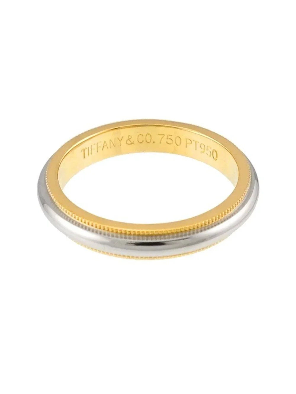 Tiffany & Co Milgrain Band Ring Platinum Pt 18k YG 750 Together
